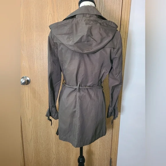 Kenneth Cole army green zip up hooded belted military trench coat - Picture 3 of 3